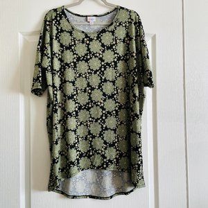 Lularoe Womens Graphic Print Comfort Hi-Lo Tunic Green Black Top Size M